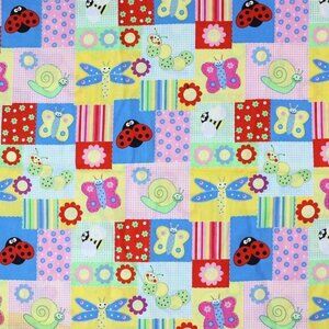 Glitter Butterfly Fabric 36" x 44" Quilt Craft Sew Bright Ladybug Flower Snail